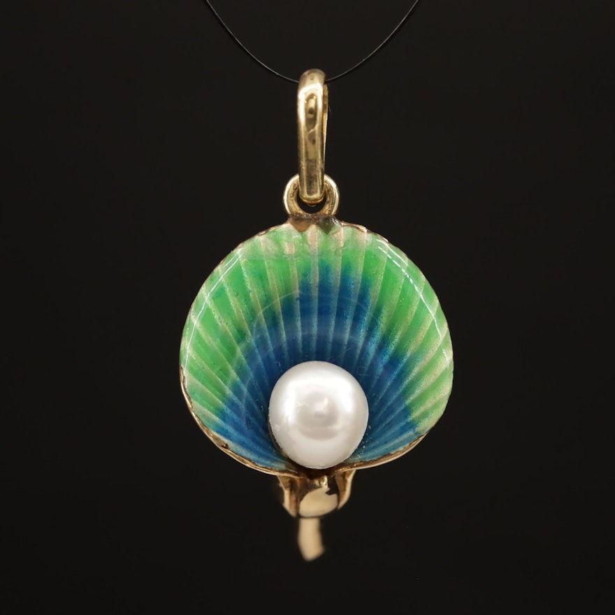 14K Pearl and Enamel Calla Lilly Pendant