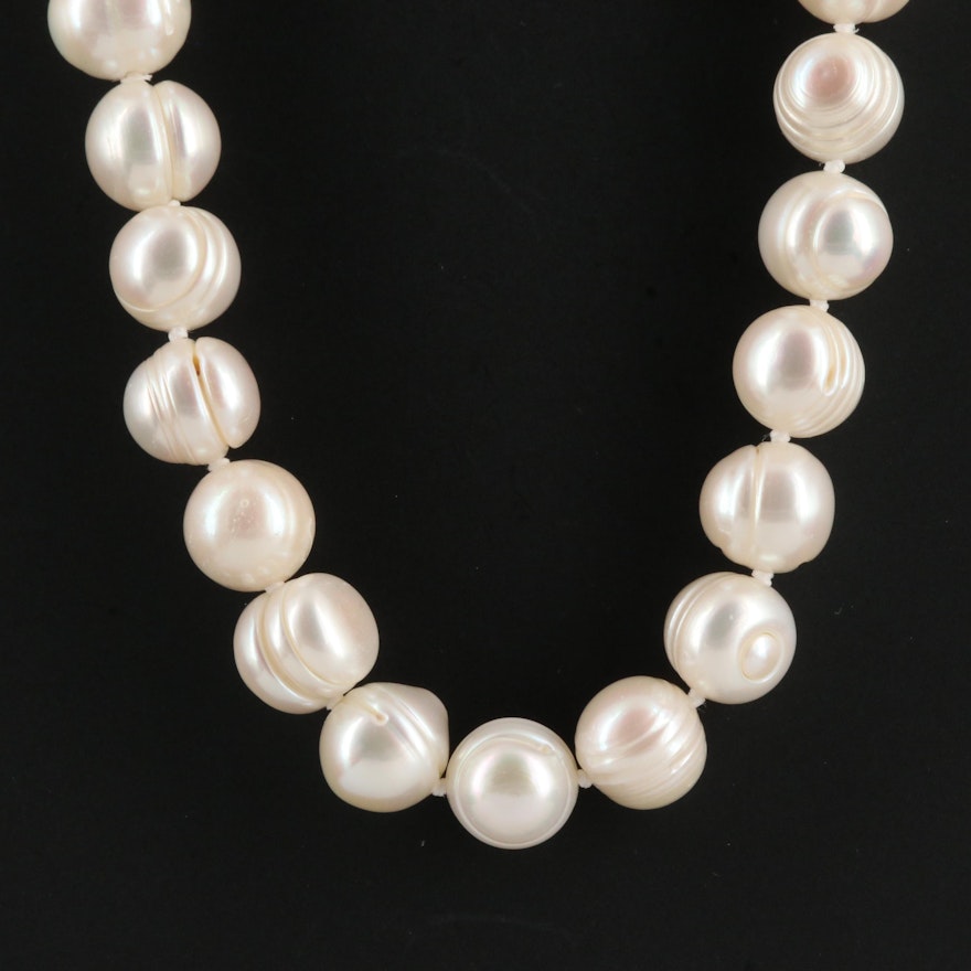 Single Strand Hand Knotted Baroque Pearl Necklace with Sterling Silver Clasp