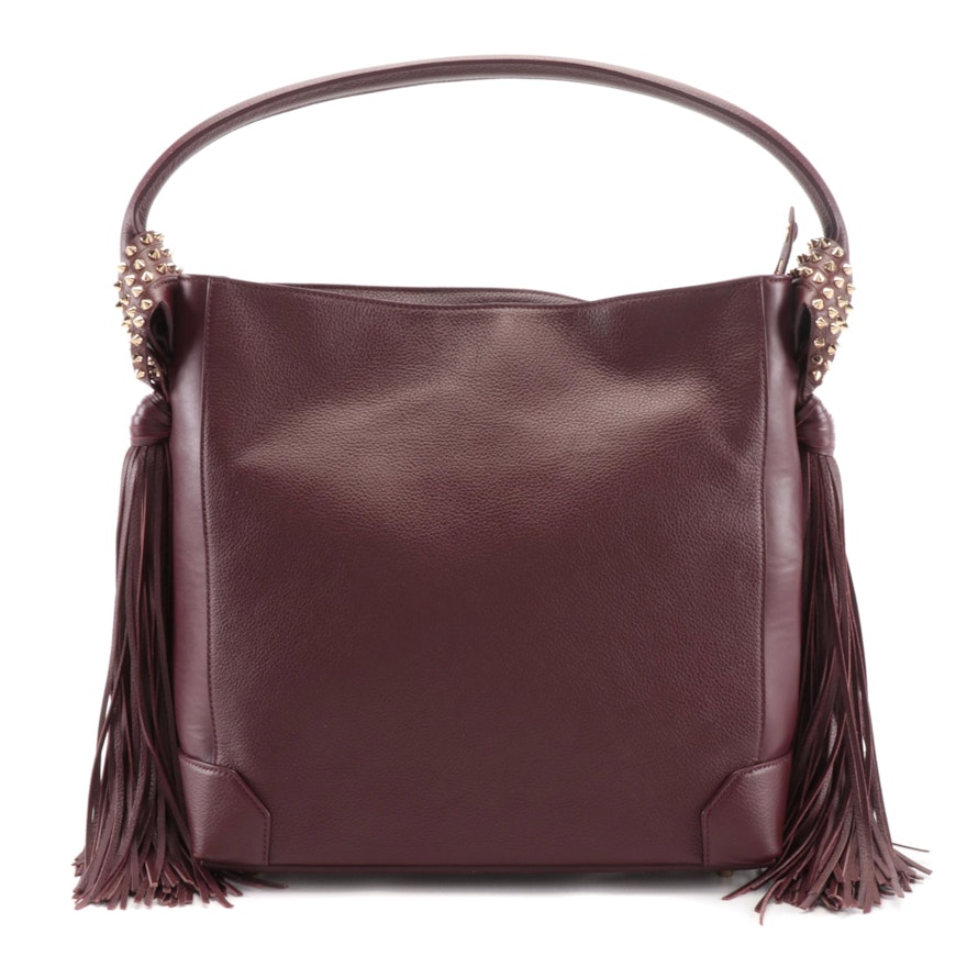 Christian Louboutin Eloise Fringe Hobo Bag in Bordeaux Grained Leather