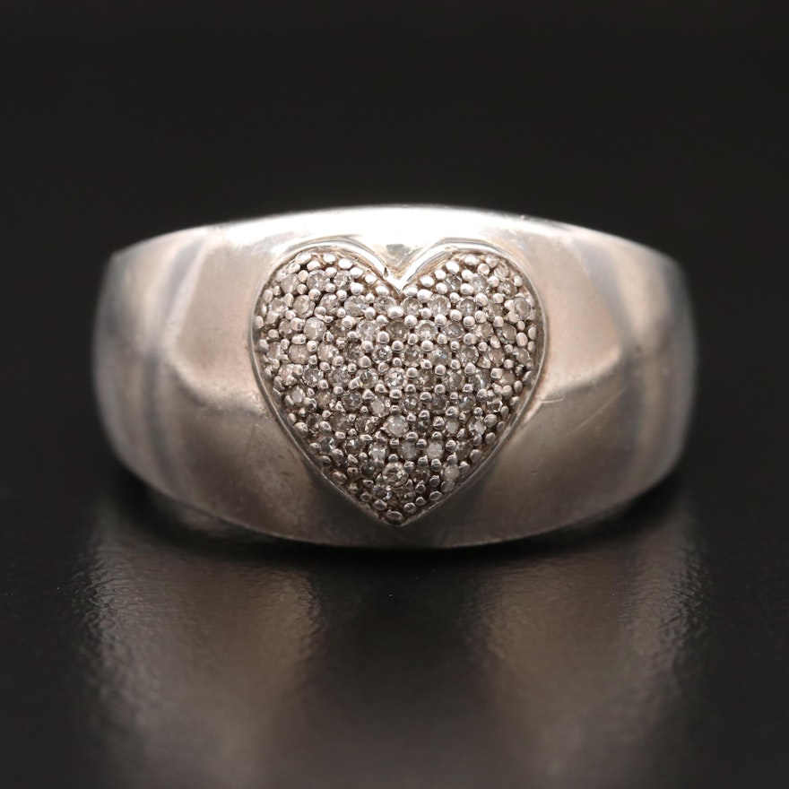 Sterling Silver Pavé Diamond Heart Ring