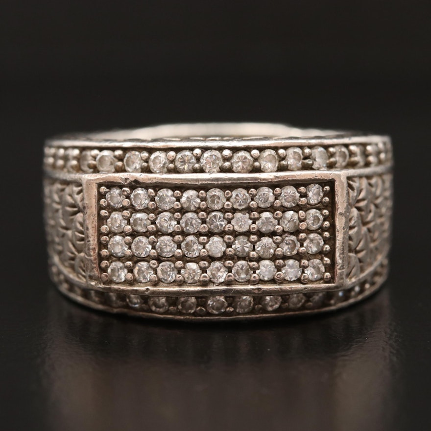 Sterling Silver Cubic Zirconia Ring with Scale Pattern