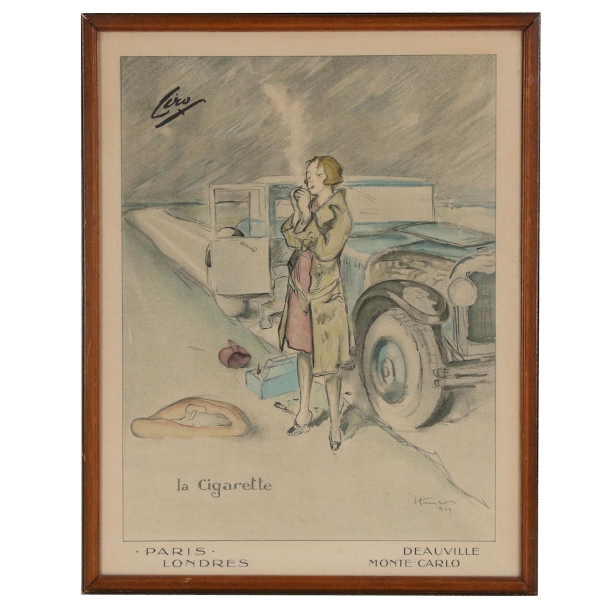 Lithograph after Georges Hautot "La Cigarette"