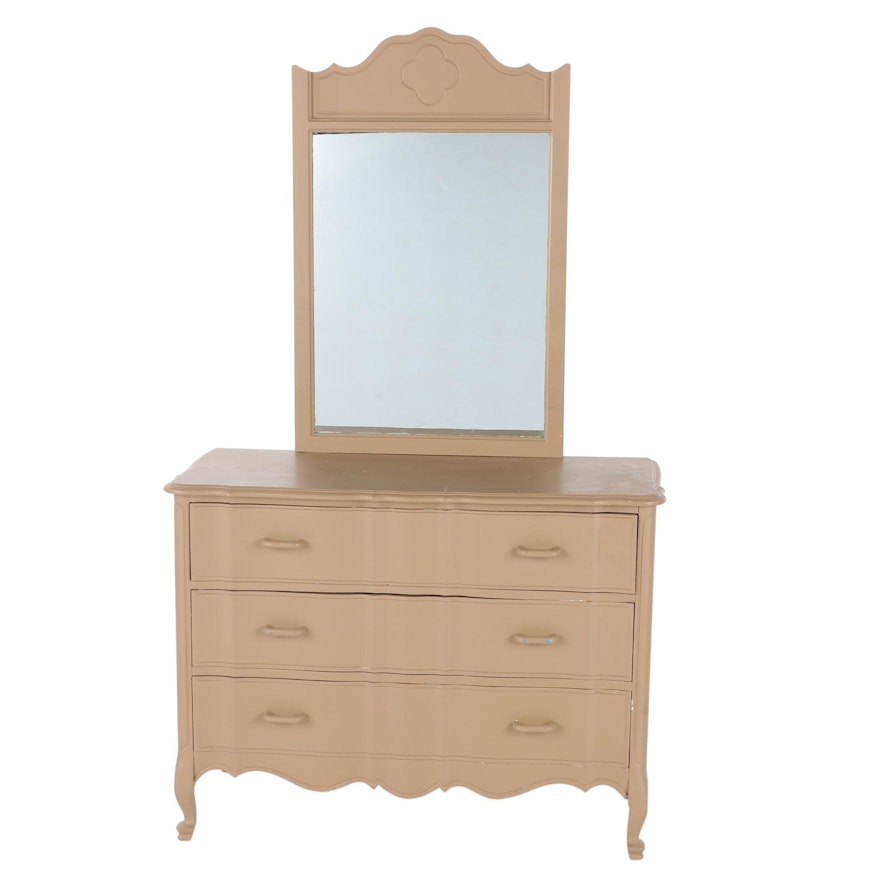 French Provincial Style Painted Wood Chest of Drawers with Mirror