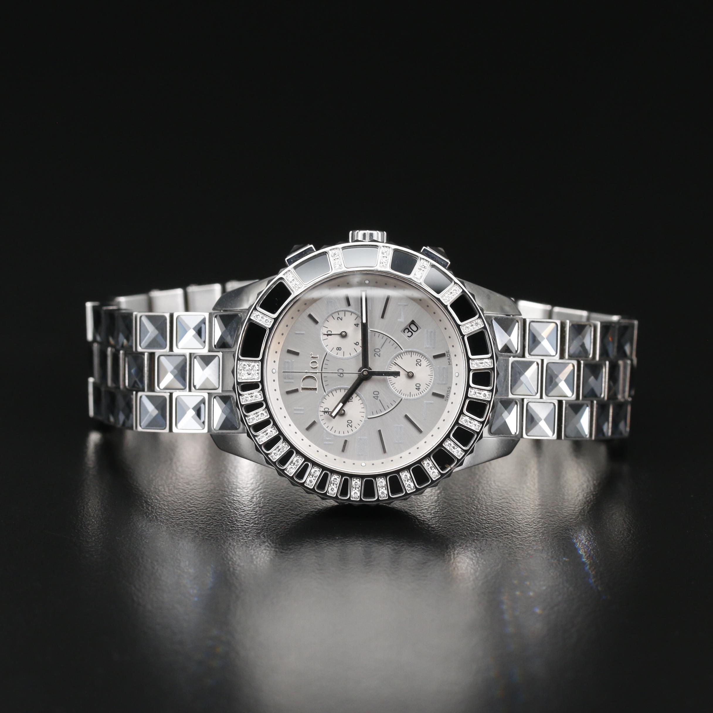 Christian Dior Christal Chronograph Diamond and Stainless Steel Watch