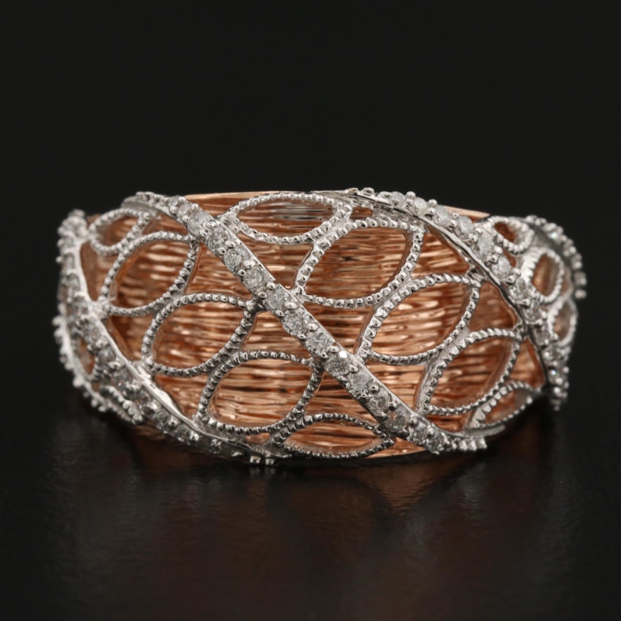 14K Rose Gold Ring with Raised Diamond Openwork