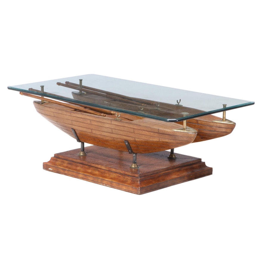 Double Dory Simulated Wood and Glass Top Coffee Table, Possibly Maitland-Smith