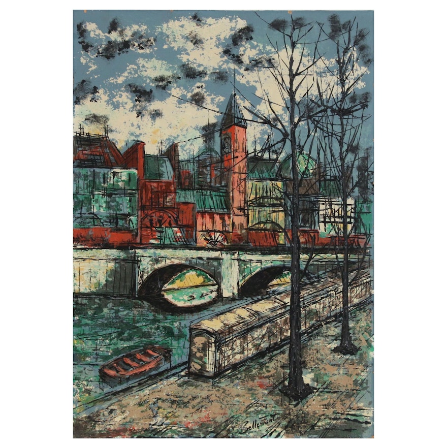 Bellenfant Cityscape Oil Painting, Mid-Late 20th Century