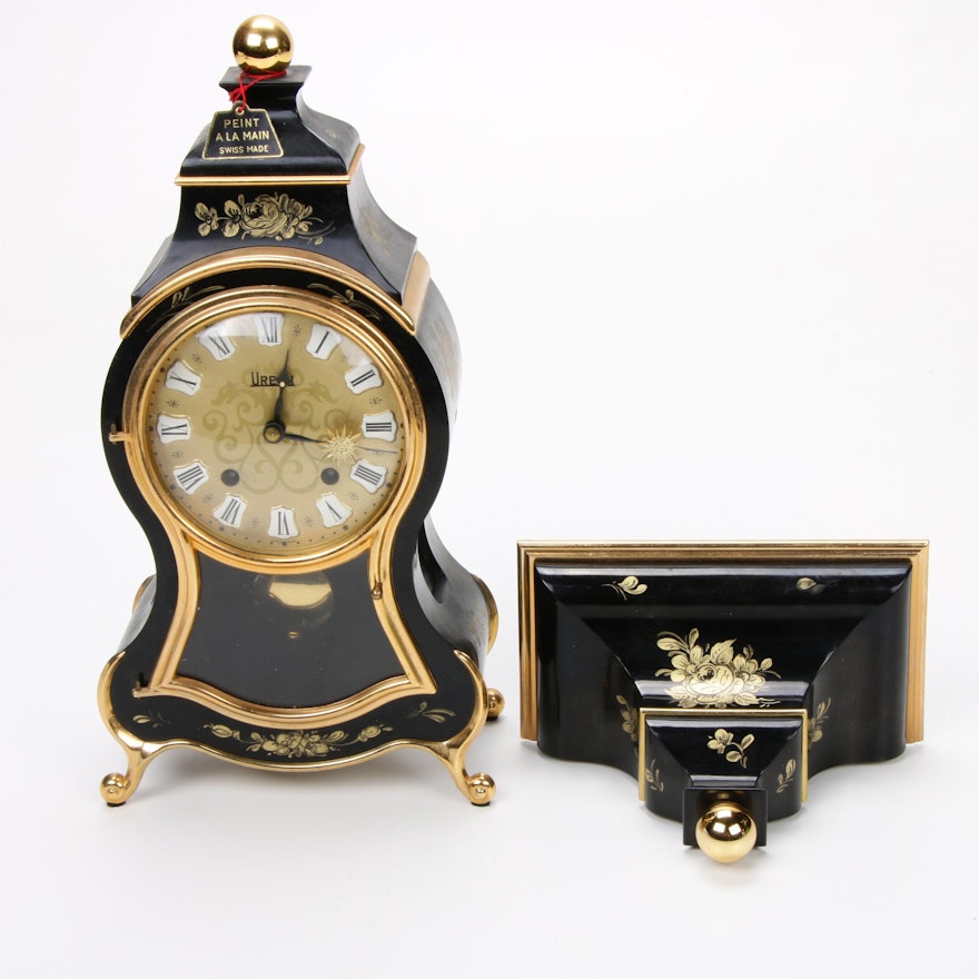 Urech Louis XV Style Paint-Decorated Bracket Clock, Mid to Late 20th Century