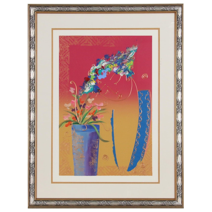 Lee White Acrylic Painting of Flowers, Late 20th Century