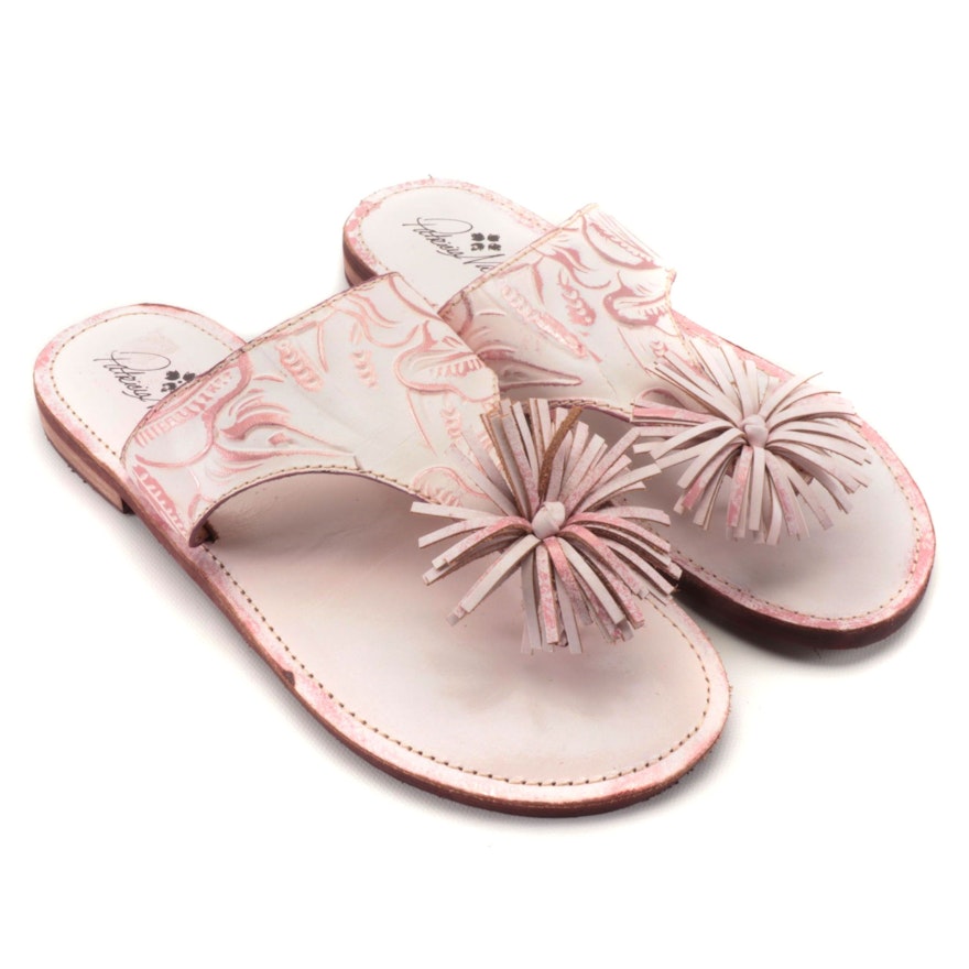 Patricia Nash Franca Pink Leather Pom-Pom Casual Slide Sandals