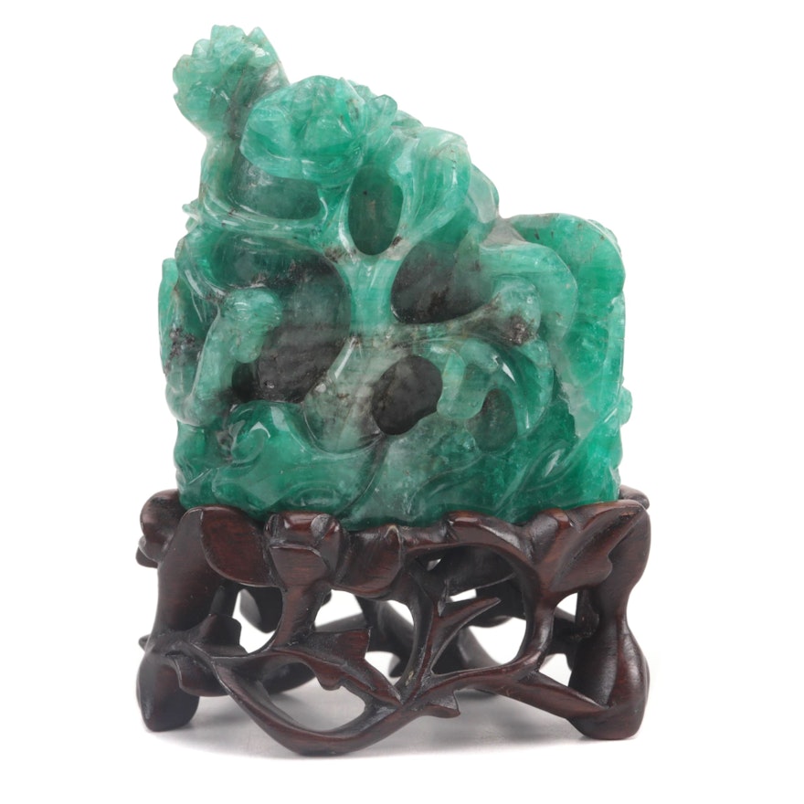 Chinese Carved Emerald Mountain Vignette