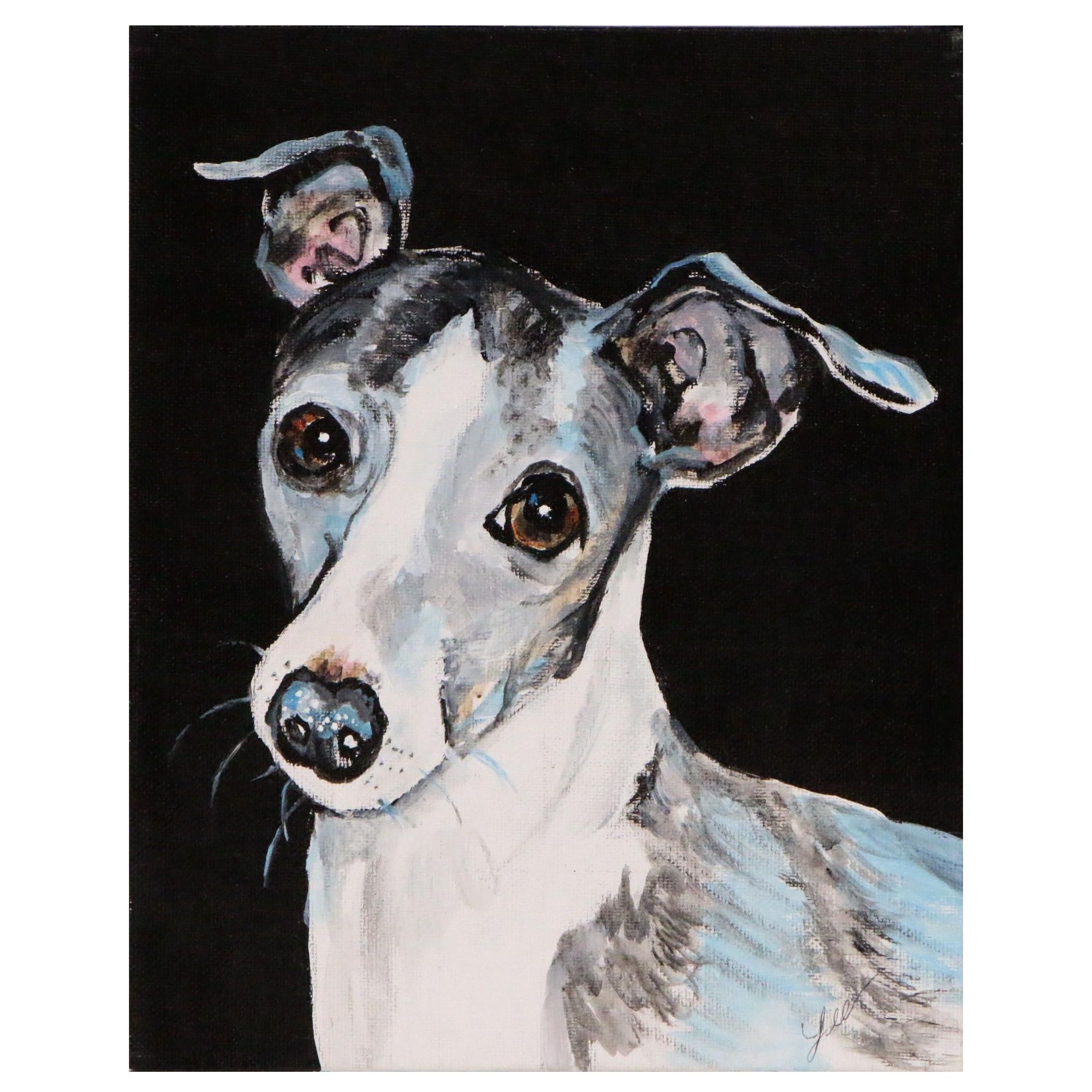 C.J. Lee Acrylic Painting "Italian Greyhound", 21st Century