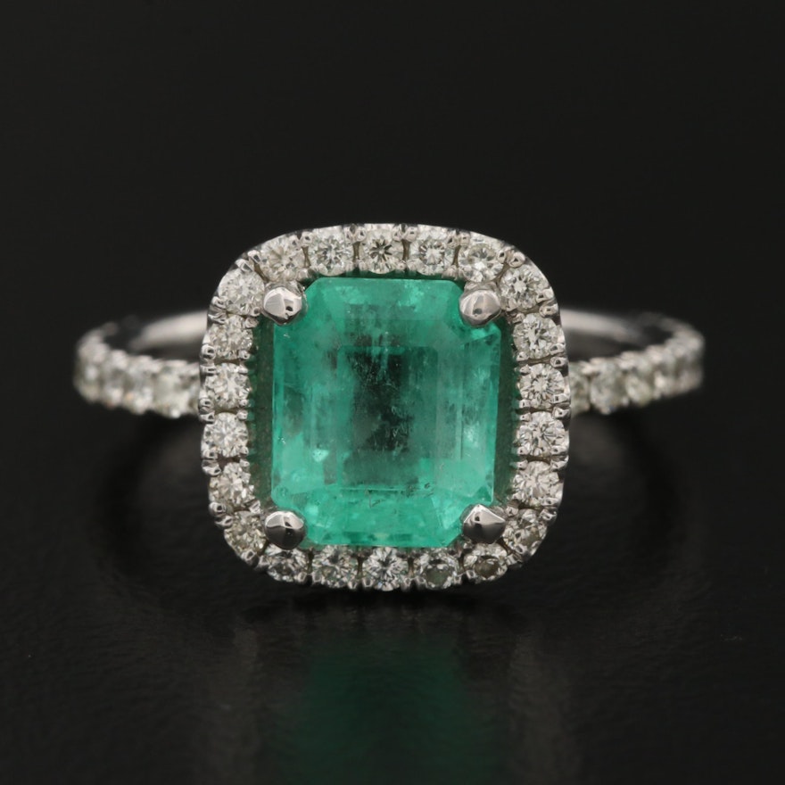 Platinum 2.02 CT Emerald and Diamond Ring