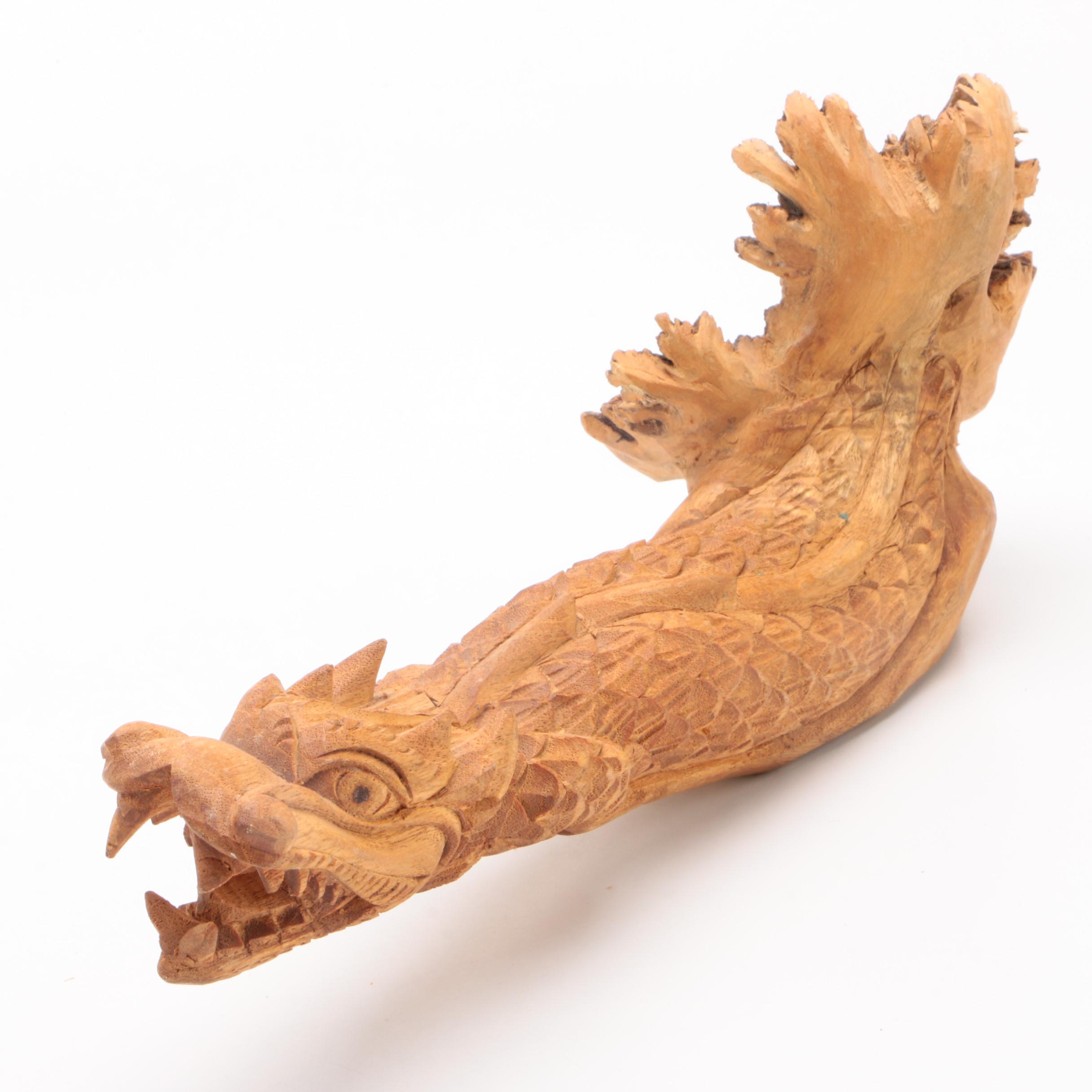 East Asian Freeform Elm Dragon Carving