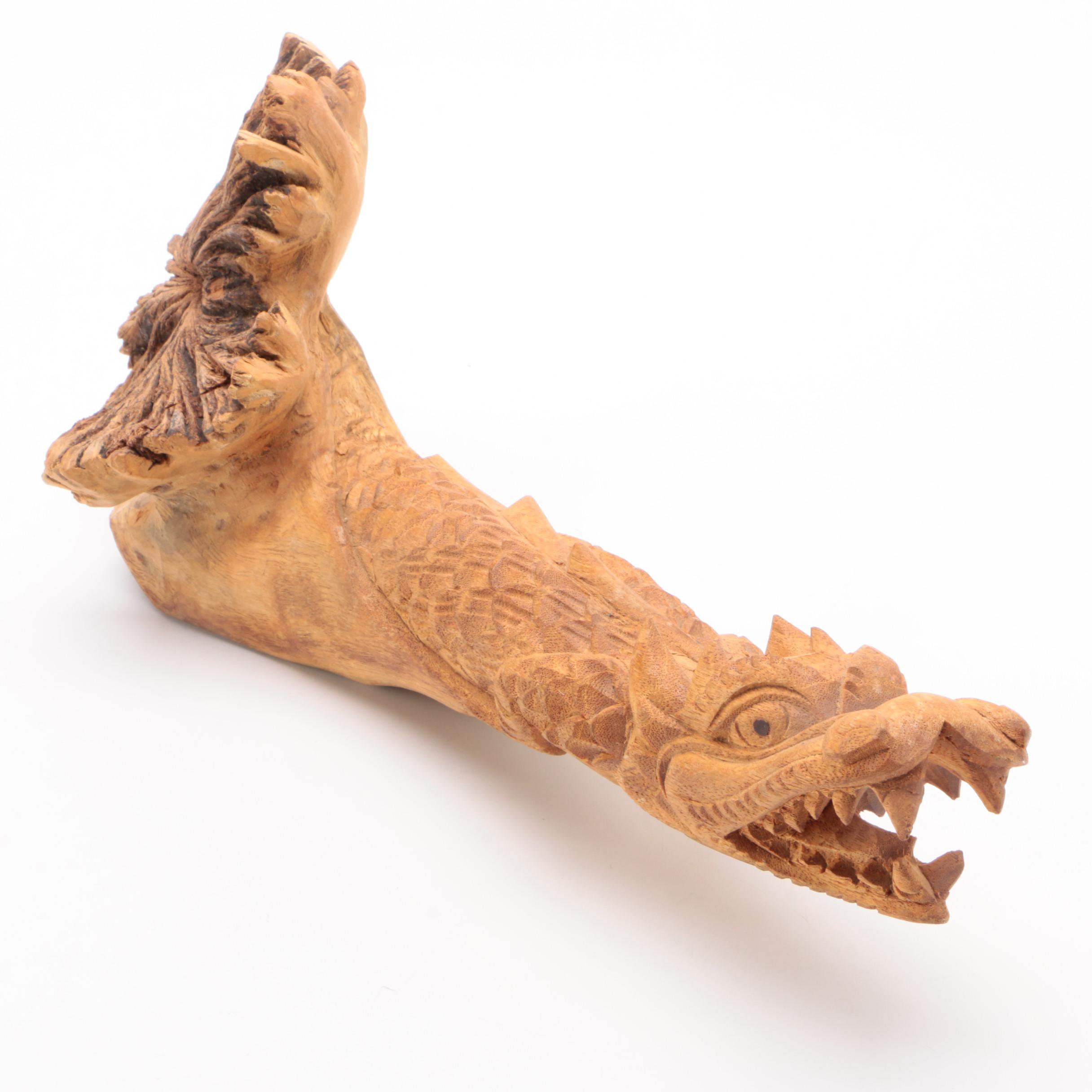 East Asian Freeform Elm Dragon Carving