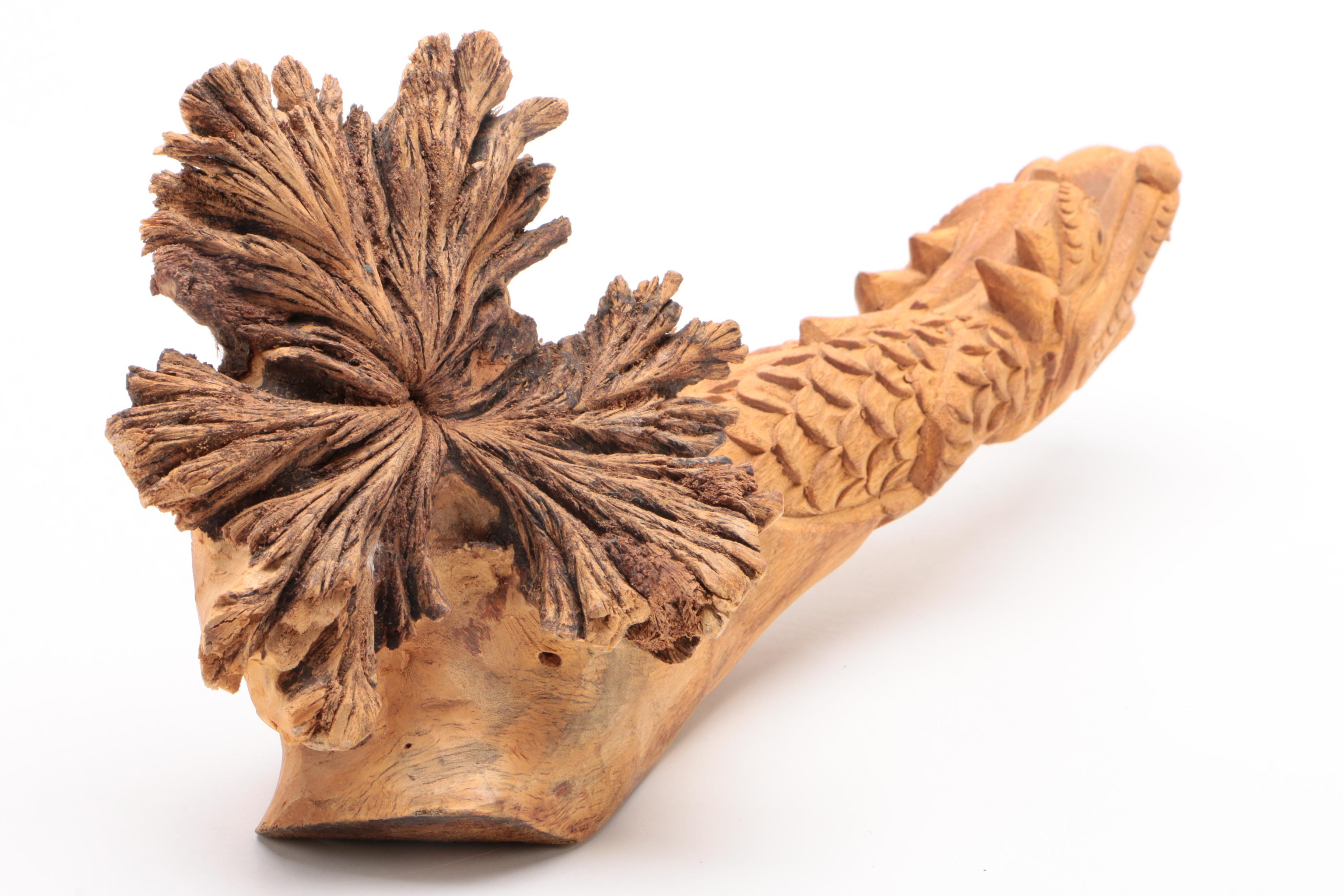East Asian Freeform Elm Dragon Carving
