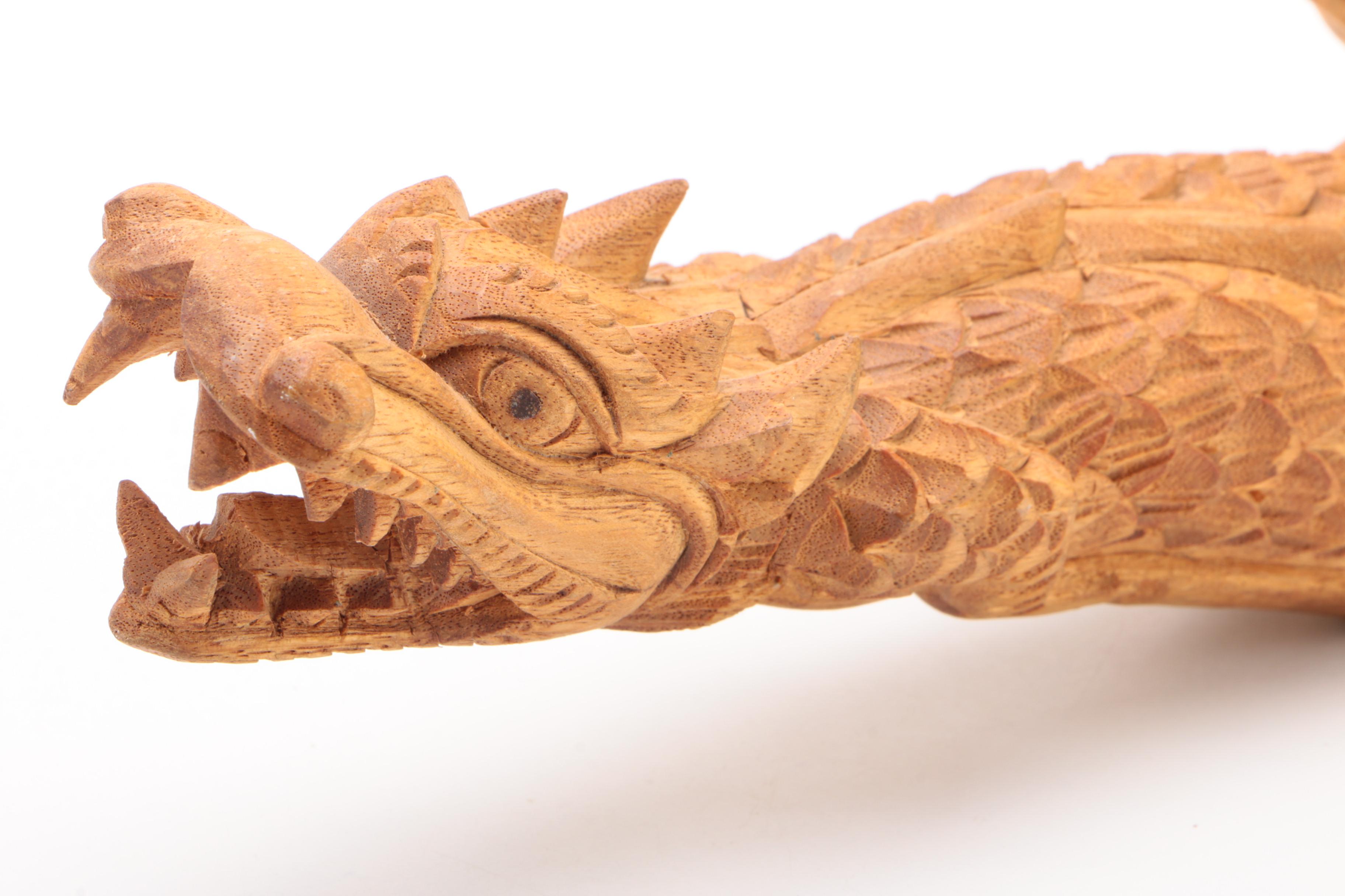 East Asian Freeform Elm Dragon Carving