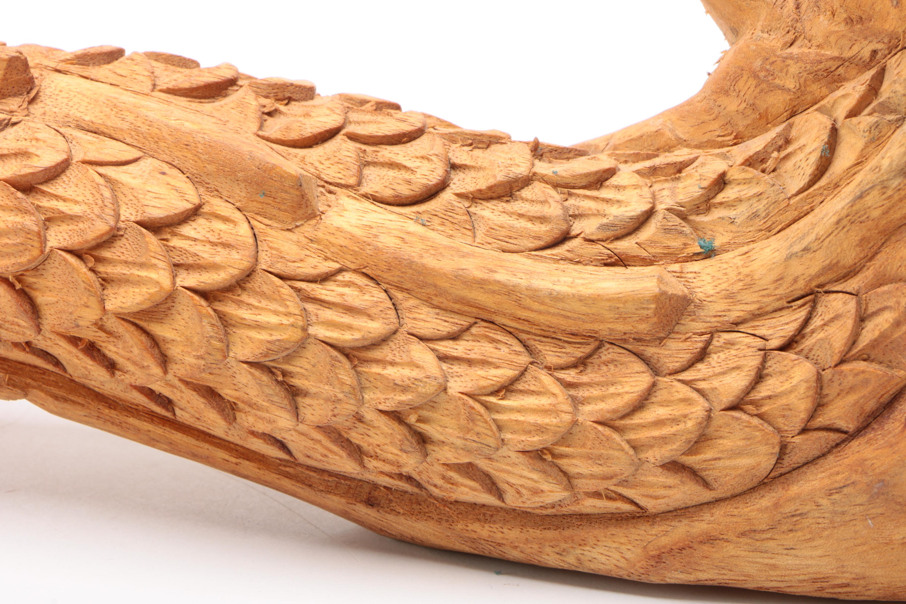 East Asian Freeform Elm Dragon Carving