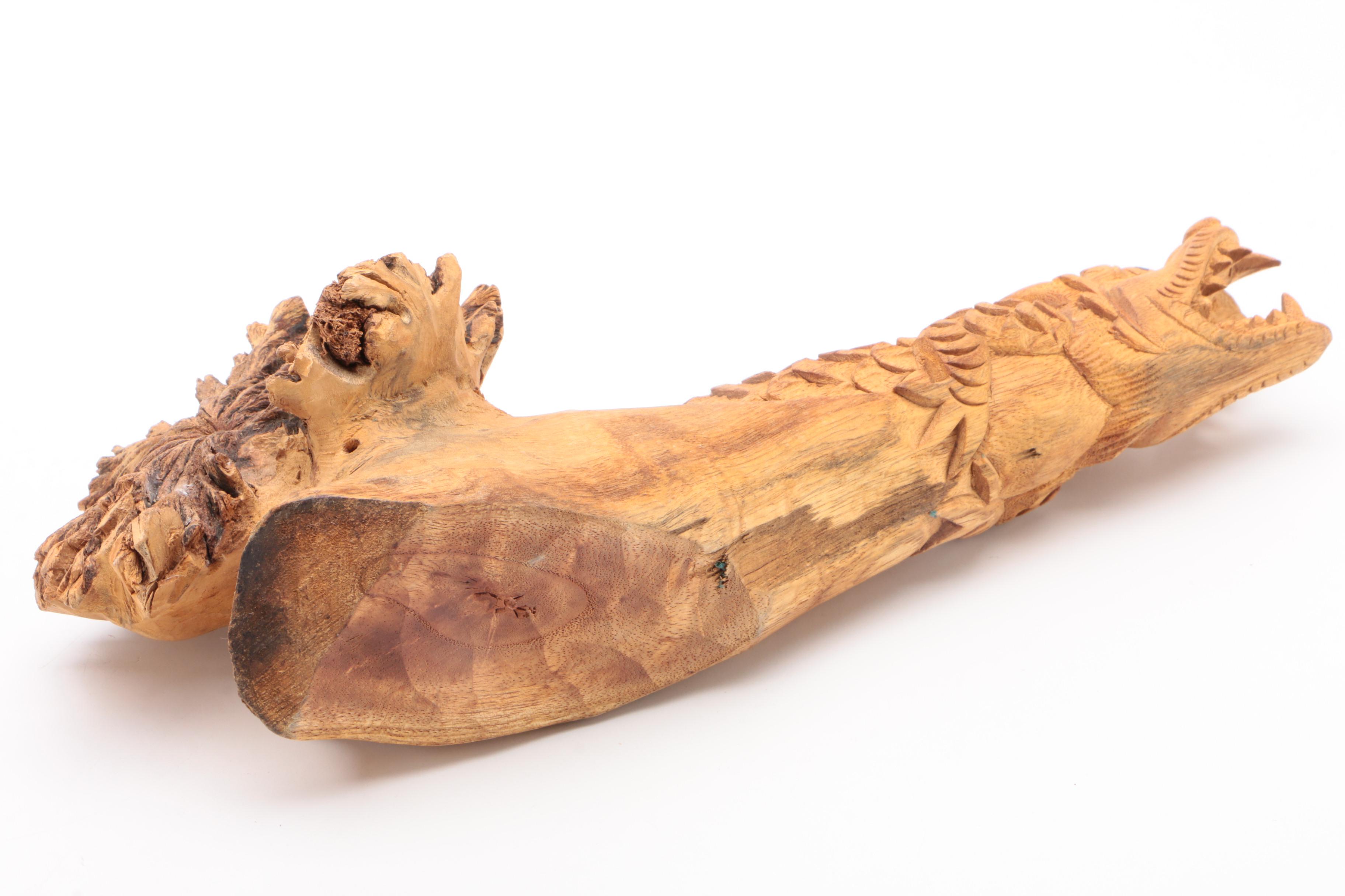 East Asian Freeform Elm Dragon Carving