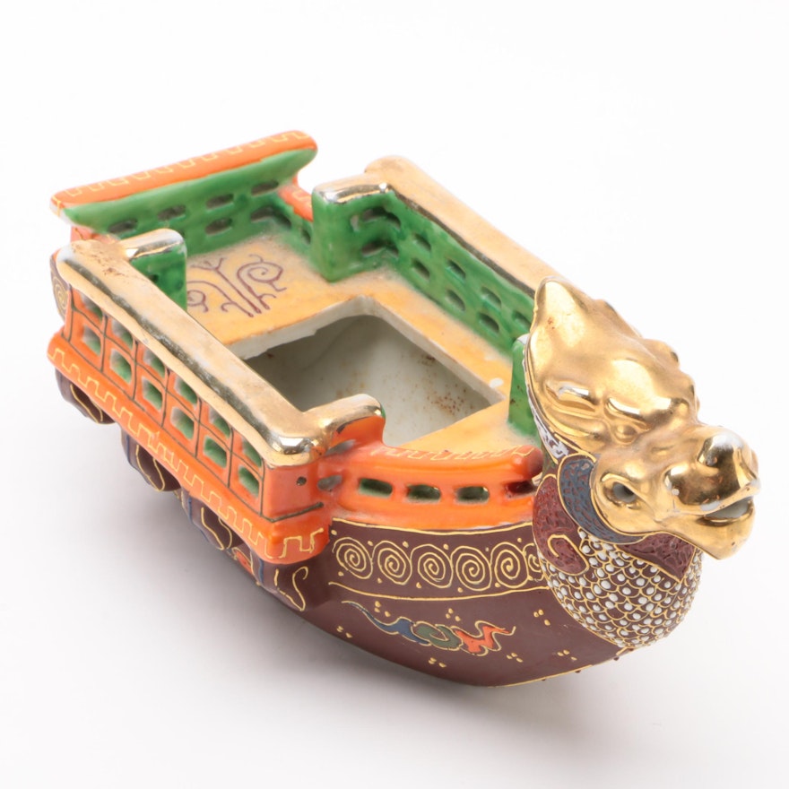 Japanese Hand-Painted Porcelain Dragon Boat