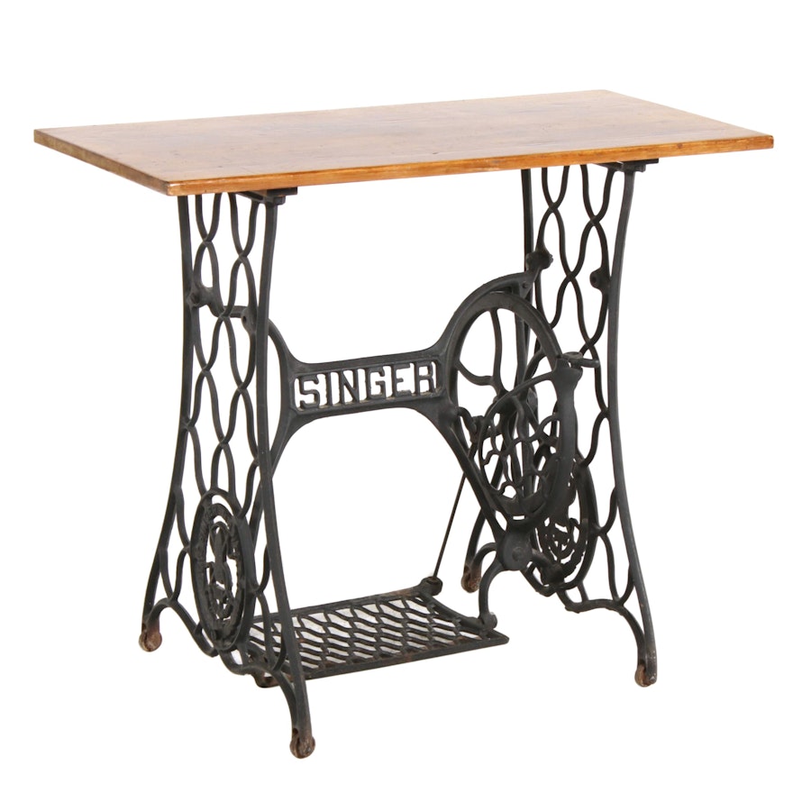 Hall Table with Cast Iron Singer Sewing Machine Treadle Base