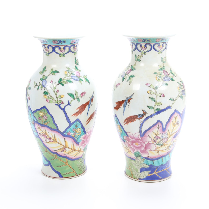 Chinese Ceramic Vases with Bird and Floral Motif