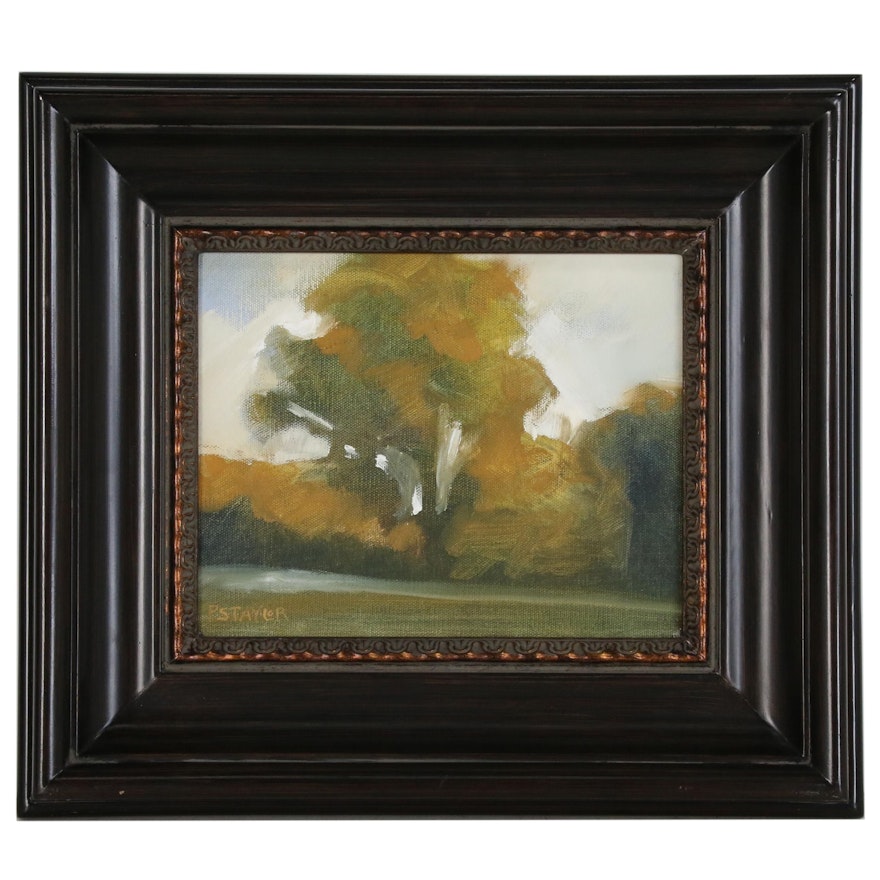 Patrick Taylor Abstract Oil Painting of Riverside Scene, 21st Century