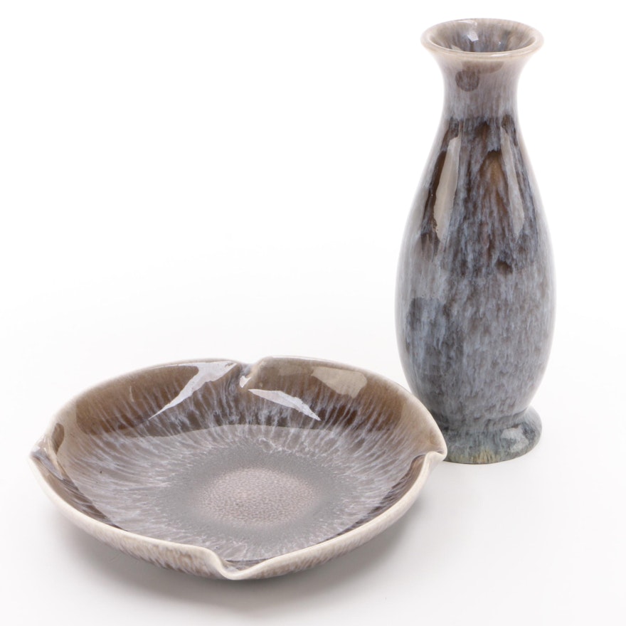 Rookwood Pottery Glazed Ceramic Vase and Pinwheel Ashtray, Mid-20th Century