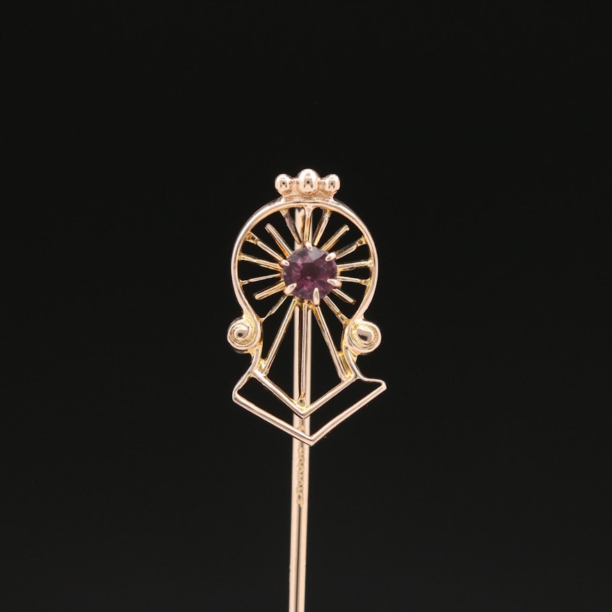 Circa 1900 10K Garnet Doublet Stick Pin