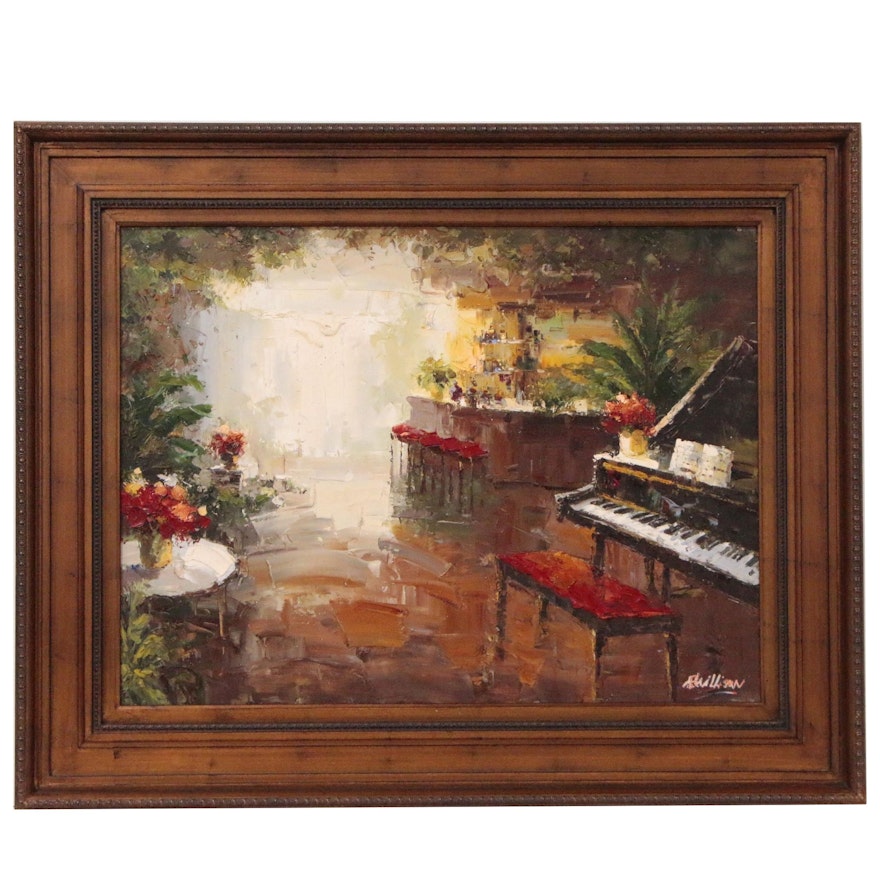 Interior Scene Oil Painting with Piano, 21st Century