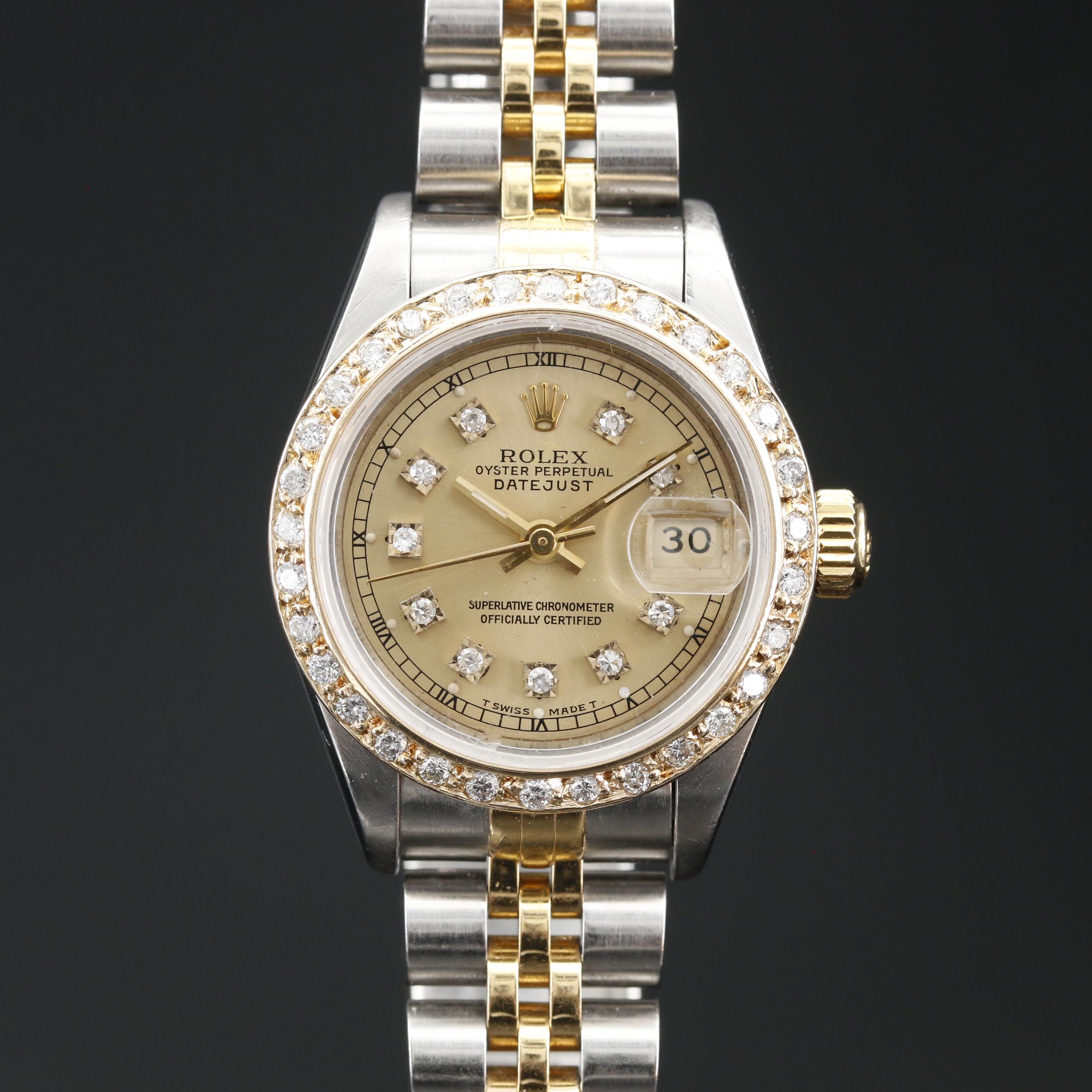 1993 Rolex Datejust Stainless Steel and 18K Diamond Bezel and Dial Watch