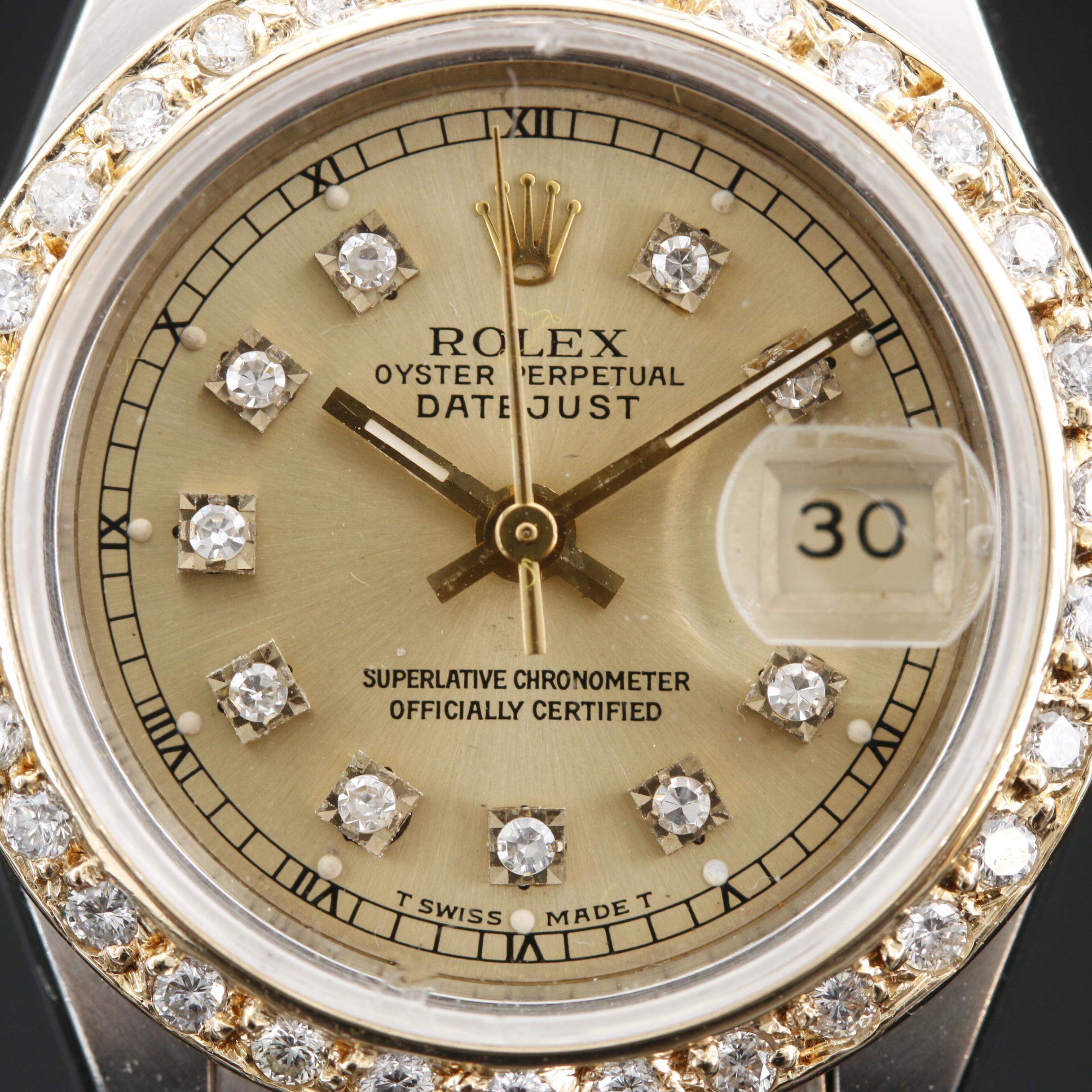 1993 Rolex Datejust Stainless Steel and 18K Diamond Bezel and Dial Watch