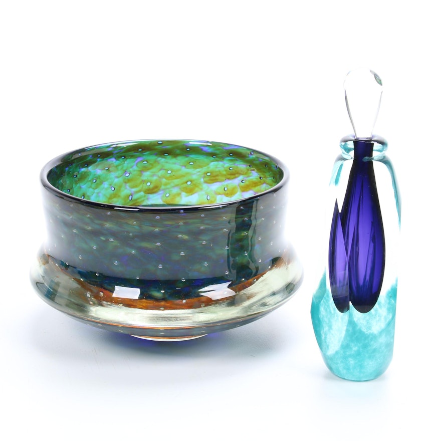 Art Glass Perfume Bottle and Centerpiece Bowl