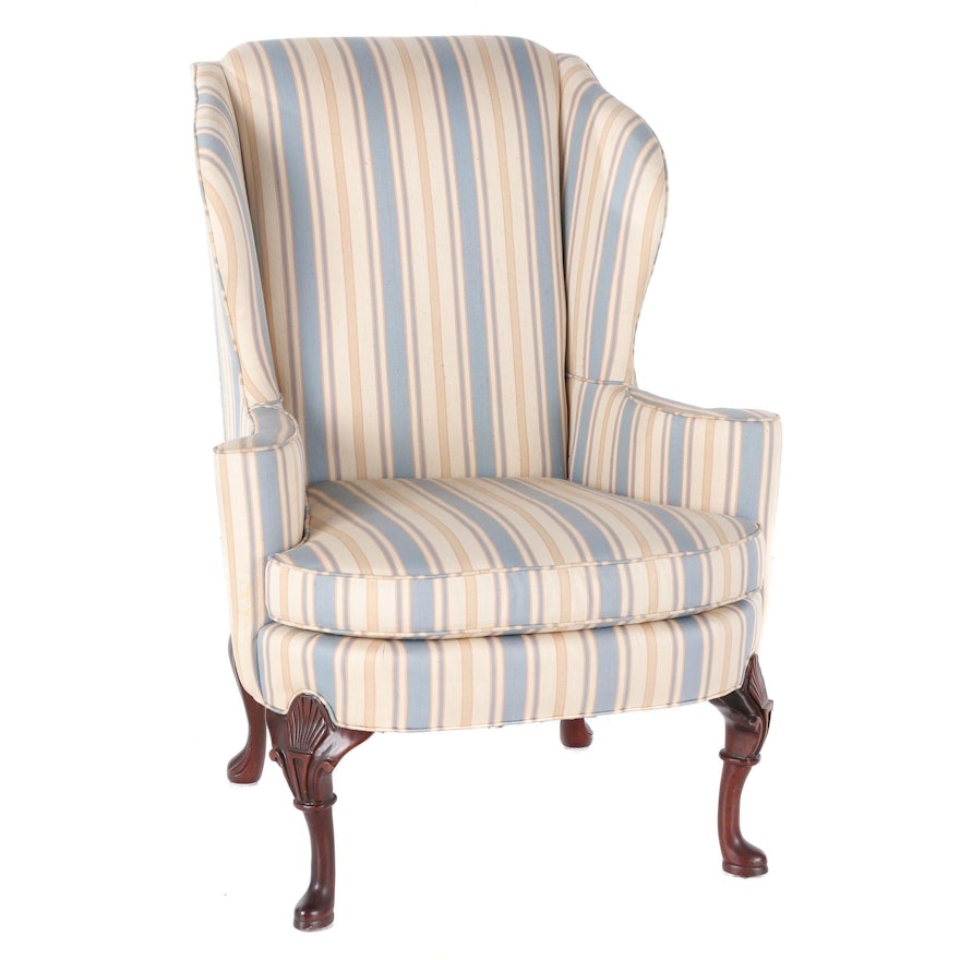 Sherrill Queen Anne Style Upholstered Wing Back Arm Chair, Late 20th Century