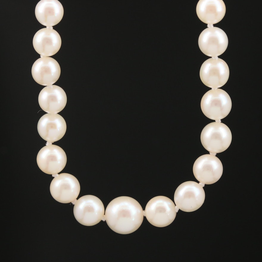 Vintage Graduated Pearl Necklace with Sterling Silver Clasp