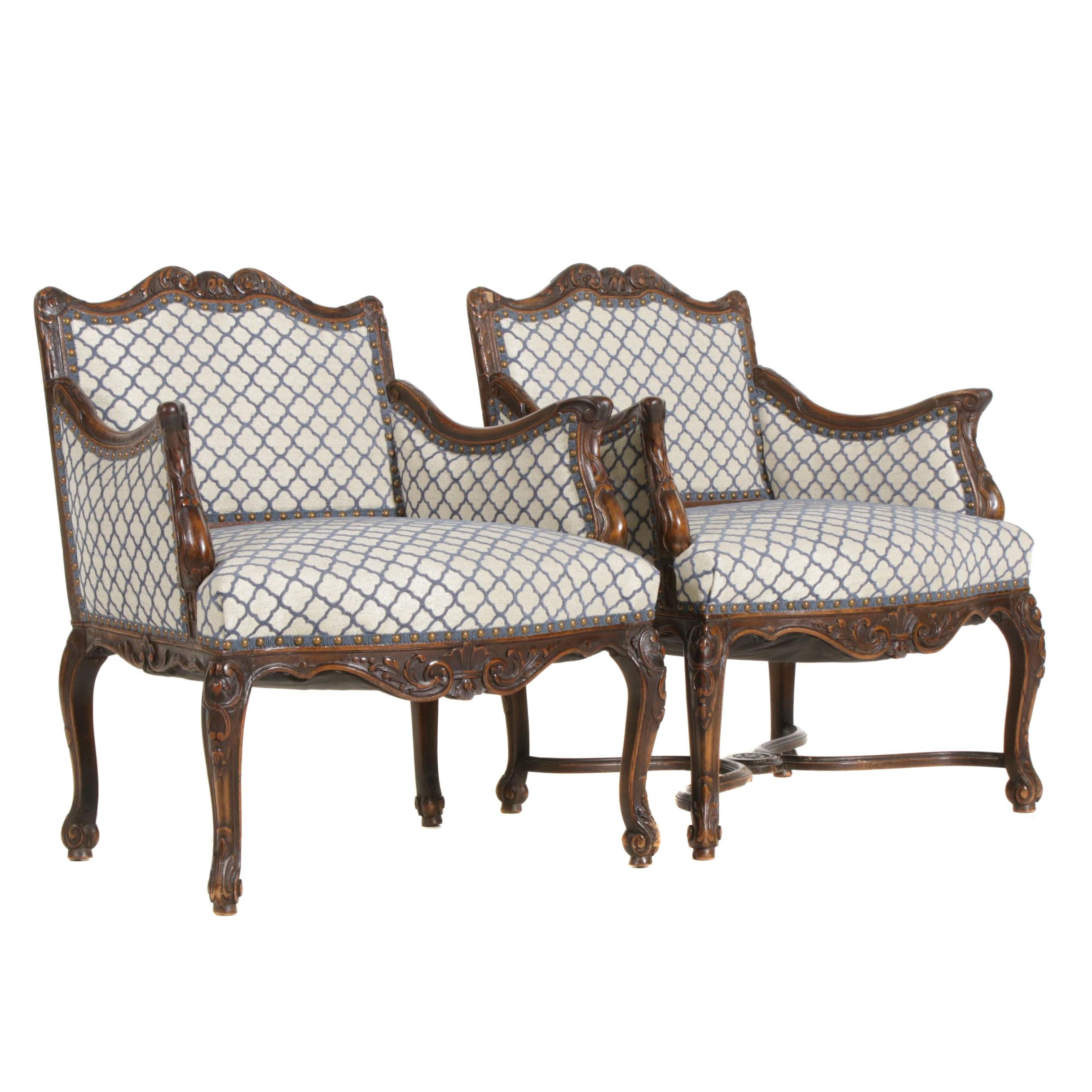 Pair of French Provincial Style Armchairs, Mid-20th Century