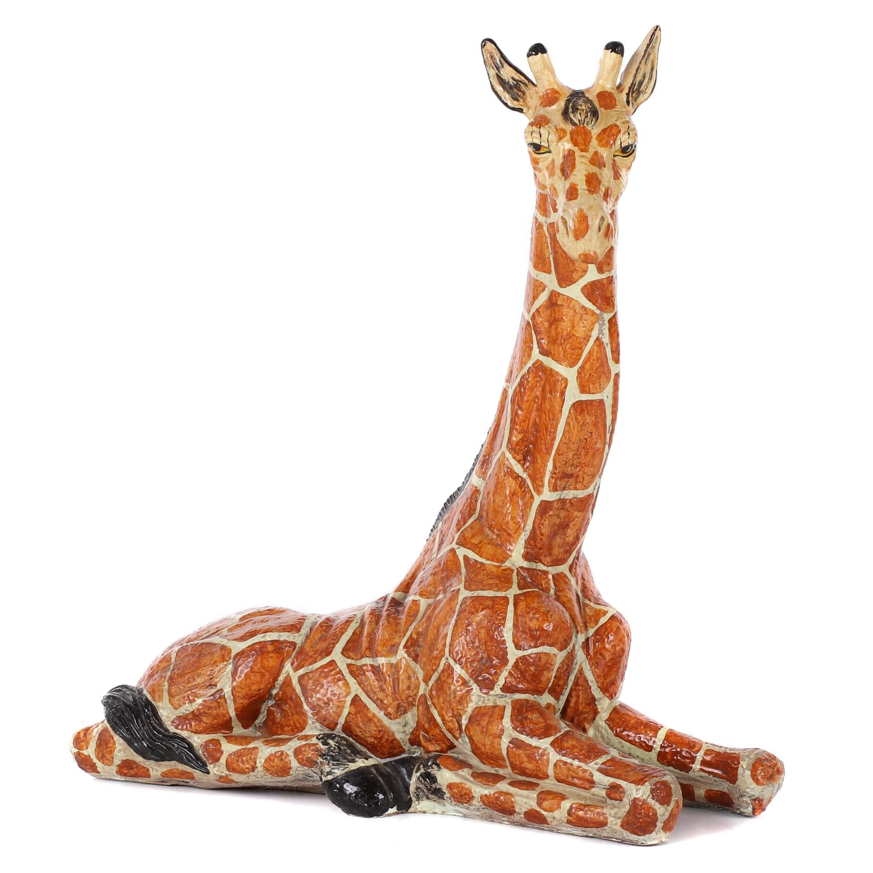 Large  Hand-Painted Ceramic Giraffe Sculpture, Late 20th Century