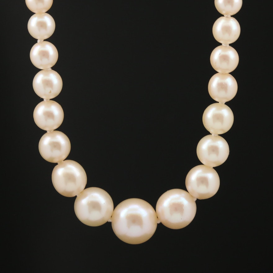 Vintage Graduated Pearl Necklace with Sterling Silver Clasp