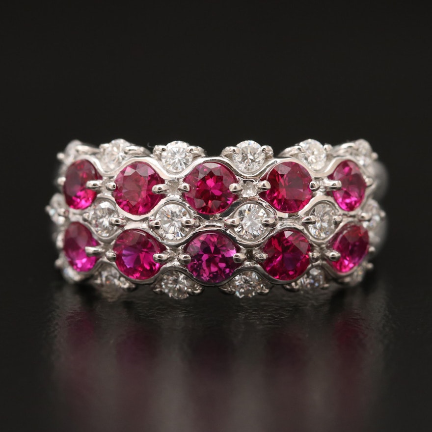 Platinum Ruby and Diamond Tapered Ring