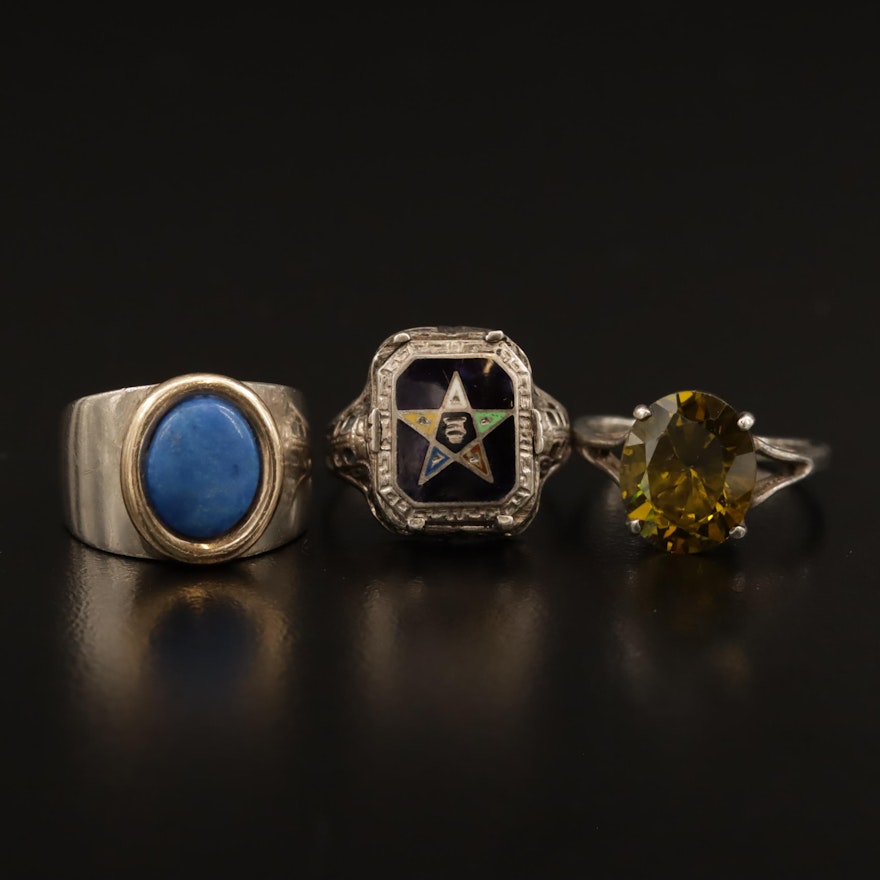 Sterling Silver Ring Selection Featuring Lapis Lazuli Ring and Masonic Ring