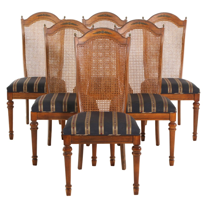 Six Cane Back Dining Chairs, Late 20th Century