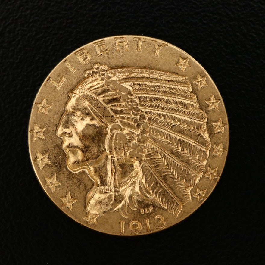 1913 Indian Head $5 Gold Half Eagle Coin