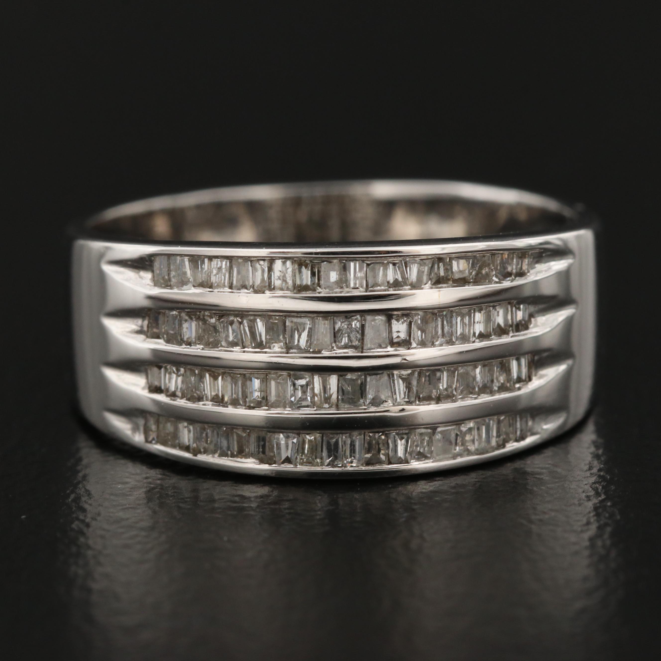 14K Diamond Tapered Baguette Channel Band