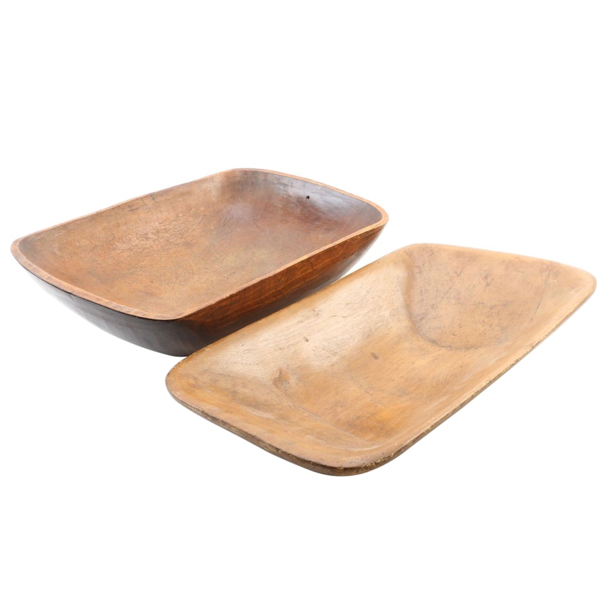 Hewn-Carved Wooden Dough Bowls