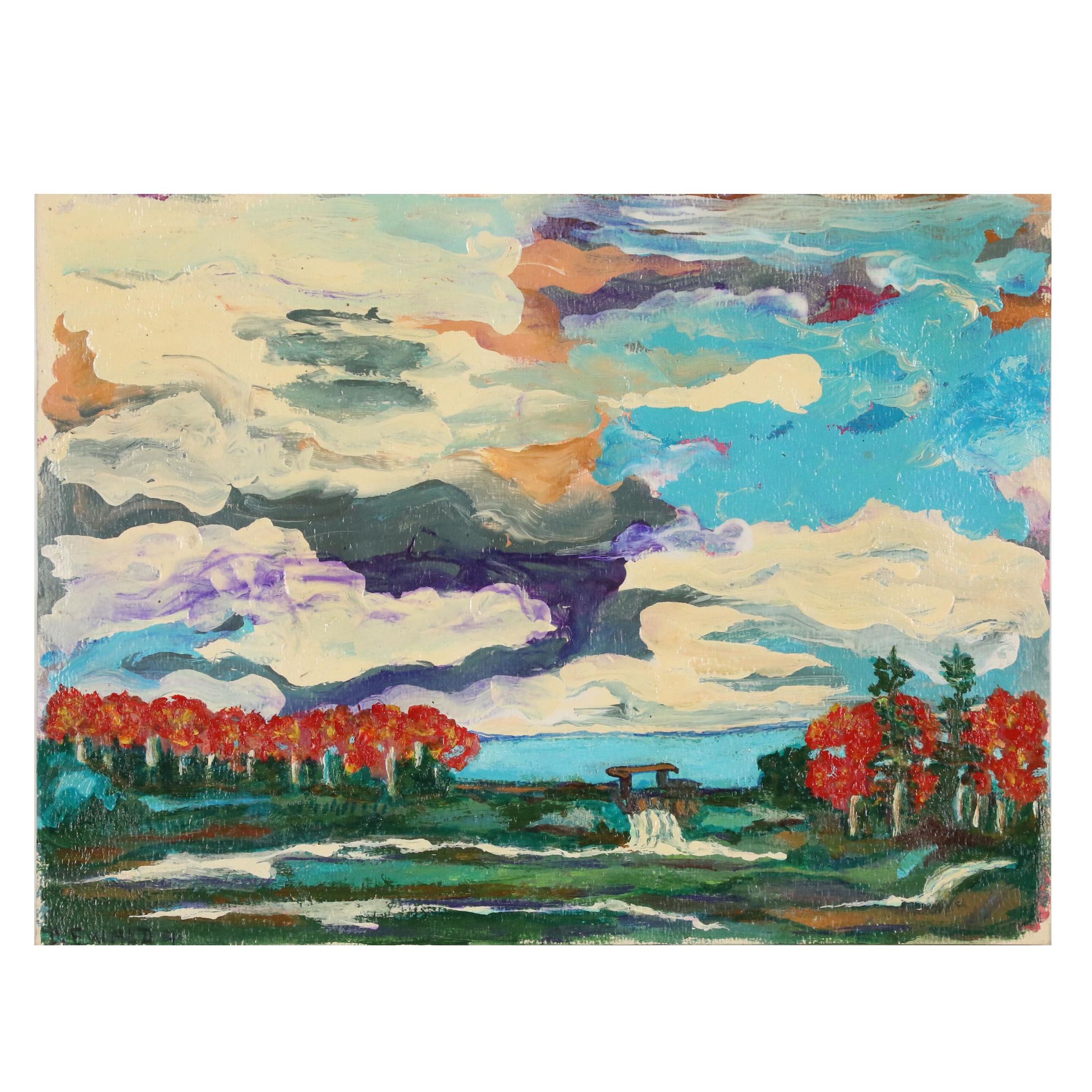 Dennis Ewald Landscape Oil Painting "Tea Lake Dam" after Tom Thomson, 1994