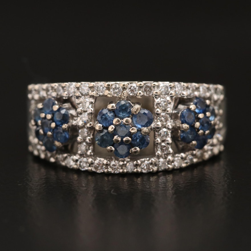 14K Sapphire and Diamond Floral Ring