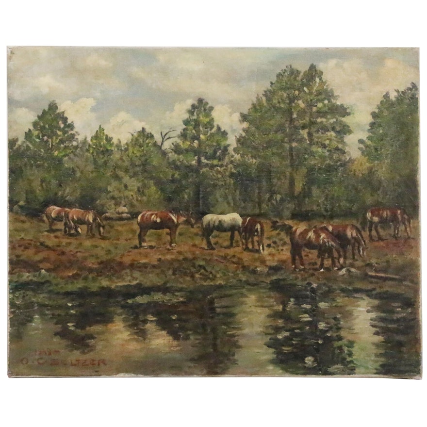 Oil Painting of Horses in the Manner of Olaf Seltzer