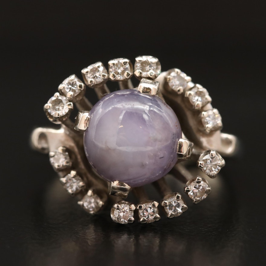 14K 6.51 CT Star Sapphire and Diamond Ring