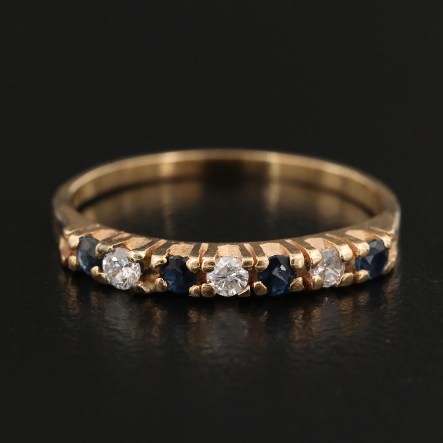 14K Alternating Diamond and Sapphire Band