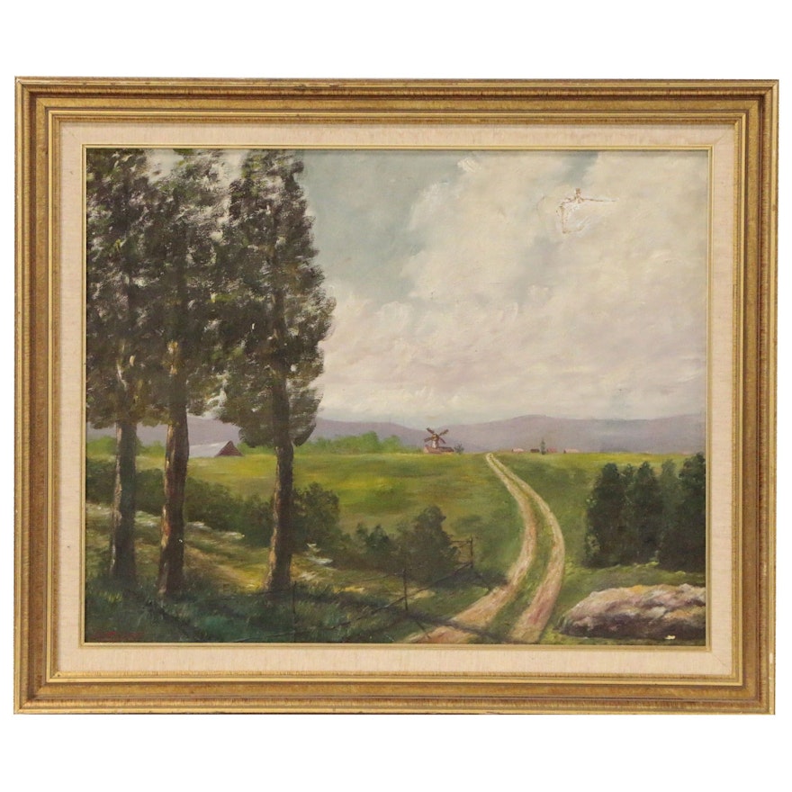 Farm Landscape Oil Painting in the Manner of Joseph Henry Sharp